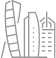 ícone de prédios arranha céu representado com linhas finas cinzas