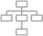 ícone de diagrama com blocos retangulares interligados por linhas representado com linhas finas cinzas