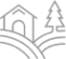 ícone de casa em montanha e pinheiro representado com linhas finas cinzas