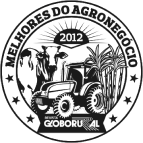 Selo Globo Rural Melhores do Agronegócio com Trator, vaca e coqueiros de 2012 desenho em linhas finas preto e branco