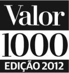 Selo Valor 1000 Edição 2012 escrito com fonte executiva em blocos preto e branco