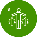 8 - Ícone em círculo de pessoa com braços esticados ajudando outras pessoas a subirem e se desenvolverem em linhas brancas com fundo verde