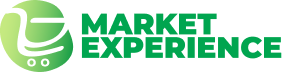 Logo Market Experience com carrinho de supermercado verde à esquerda e letras grossas à direita com o nome em verde