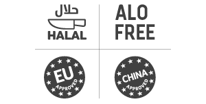 Selo com texto Árabe Certificado Halal Alimentar - Selo Certificação Alimentar União Européia com Estrelas - Selo Certificação Alimentar China com Estrelas - Selo ALO Free Certificado de segurança de frangos de corte