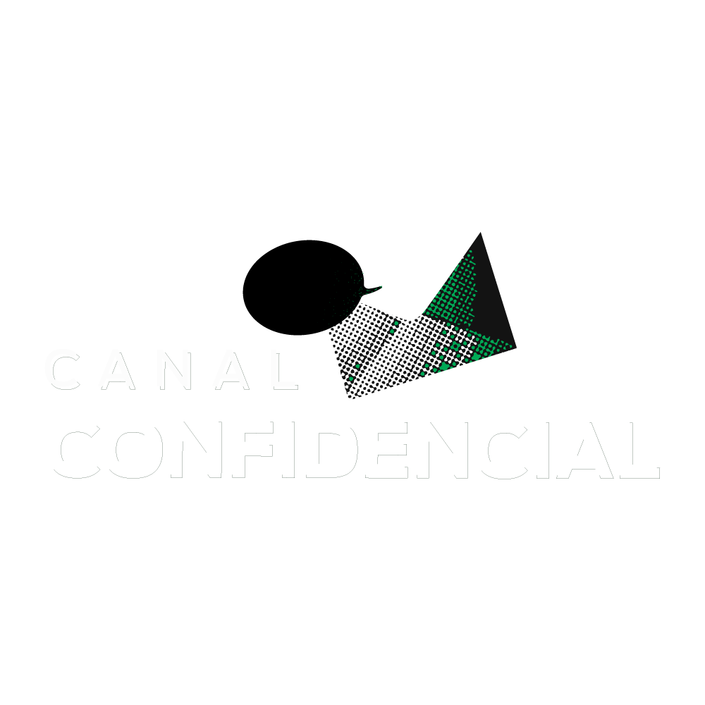 Contato Seguro Selo Canal Confidencial com desenho representando envelope lacrado em verde e branco à direita com letras grossas à esquerda